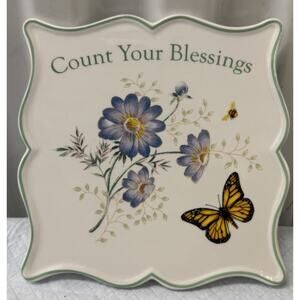 Lenox Butterfly Meadow Trivet Count Your Blessings Floral & Butterfly Open Box